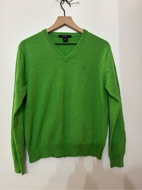 GANT Green Lambs Wool V Neck Sweater Size Medium